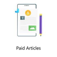 concept d'article payant, blogging à l'intérieur du mobile avec pièce de monnaie vecteur