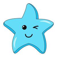 étoile bleue de doodle avec des émotions de visage. vecteur