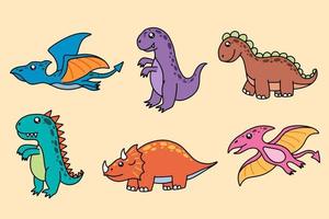 set collection dinosaures mignons dessin animé fossile doodle personnage dessin au trait plat dessiné à la main