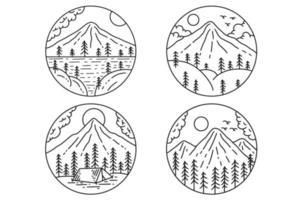 collection aventure badges logo camping explorateur de montagne expéditions dessinées à la main en plein air vecteur
