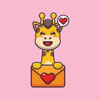 personnage de dessin animé mignon girafe avec message d'amour vecteur