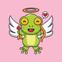 personnage de dessin animé mignon grenouille cupidon tenant une flèche d'amour vecteur