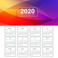 Vecteur de conception de calendrier coloré nouvel an 2020
