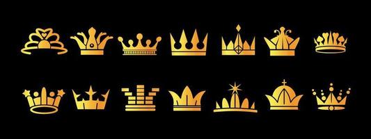 icônes de couronne d'or. reine roi couronnes d'or ensemble de vecteur de conception de logo de luxe