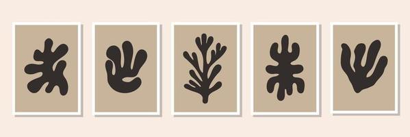 ensemble abstrait d'affiches minimales avec des formes géométriques organiques noires. tirages vectoriels botaniques contemporains vecteur