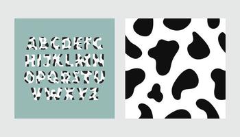 alphabet mignon de peau de vache et modèle sans couture pour votre conception. conception de dessin animé moderne. illustration vectorielle vecteur