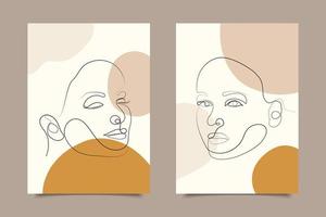 femmes simples visages dessin au trait pour affiche minimaliste vecteur