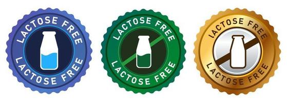 autocollant de timbre de signe d'étiquette de lait sans lactose en vecteur bleu vert et or