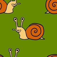 dessin animé doodle modèle sans couture d'escargot linéaire. fond animalier. vecteur