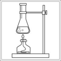 un flacon en verre avec un brûleur. brûleur vectoriel, avec une mèche, isolé sur fond blanc, vaisselle pour un laboratoire de chimie. silhouette noire vecteur