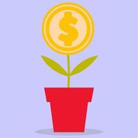 pousses d'un arbre d'argent avec une pièce d'or sur le dessus dans un pot. l'investissement, la finance et la croissance économique. vecteur