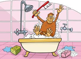 singe drôle de bande dessinée prenant un bain vecteur