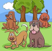 chiens et chiots de dessin animé groupe de personnages drôles dans le parc vecteur