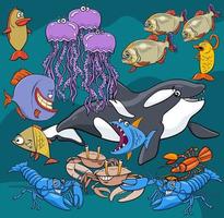 groupe de personnages de poissons et d'animaux marins drôles de dessin animé vecteur