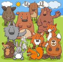 illustration de dessin animé de groupe de personnages d'animaux sauvages vecteur