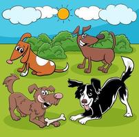 groupe de personnages de chiens et chiots ludiques de dessin animé vecteur