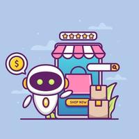 concept de boutique en ligne avec robot assistant vecteur