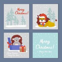 cartes de noël avec des animaux marrants en chapeau de père noël, avec des éléments de vacances. vecteur