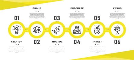 infographie jaune avec modèle d'icônes de style de contour vecteur