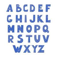 alphabet anglais dans un style scandinave. police élégante avec des lettres bleues créatives et des éléments abstraits à l'intérieur. éléments vectoriels pour la conception vecteur