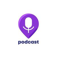 icône du logo podcast avec marqueur de broche sur blanc vecteur