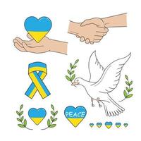 ensemble d'icônes de ligne plate, icônes de contour de paix. poignée de main, pigeon, branche, cœur vecteur
