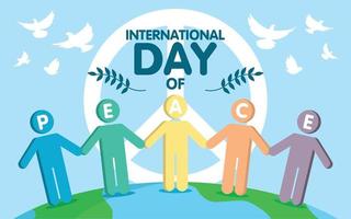le symbole humain se tient par la main. vecteur d'illustration de la journée internationale de la paix.