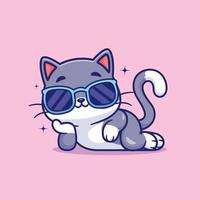 mignon-cool-chat-portant-des-lunettes-dessin-anime-vecteur-icône-illustration-animal-nature-icône-concept-isolé, vecteur de chat mignon