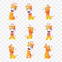 Girafe de dessin animé avec des poses et des expressions différentes. vecteur