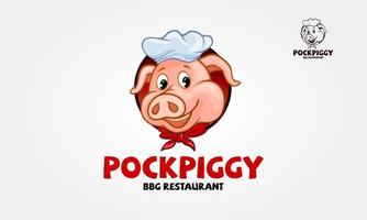 personnage de dessin animé de logo vectoriel pock piggy. une illustration de logo de barbecue de porc mignon et moderne. cela pourrait être utilisé dans les stations de barbecue, les barbecues en plein air, les grillades, les restaurants, les steakhouses, etc.