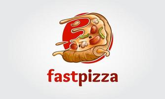 dessin animé de logo de vecteur de pizza rapide. ce logo convient parfaitement à tous les restaurants liés à la pizza, à la restauration rapide, à la livraison, à la trattoria, au bistrot, à la restauration et à la cuisine italienne.