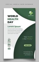 modèle de journée mondiale de la santé pour bannière de médias sociaux avec fond de forme de cercle vert. modèle de journée mondiale de la santé dans la conception de portrait. vecteur
