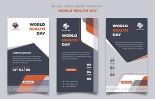 journée mondiale de la santé avec fond de couleur blanc, orange et gris foncé avec un design de forme simple. ensemble de modèles de publication de médias sociaux dans la conception de portrait. vecteur