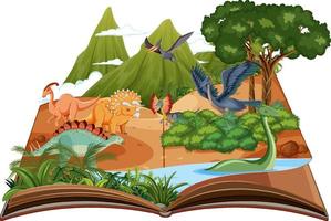 livre pop-up avec scène de nature en plein air et dinosaure vecteur