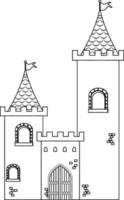 châteaux médiévaux doodle contour à colorier vecteur