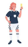 personnage de vecteur de couleur semi plat arbitre de football féminin