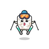 personnage de mascotte de carreaux de céramique en tant que joueur de ski vecteur