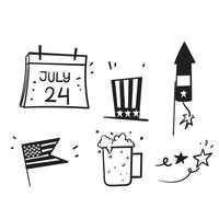 doodle dessiné à la main symbole du 4 juillet pour l'icône d'illustration de la fête de l'indépendance vecteur