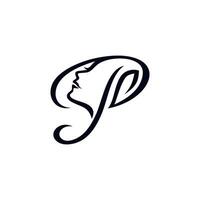 p logo femme. une combinaison de la lettre p avec un visage de femme avec une variété de feuilles vecteur