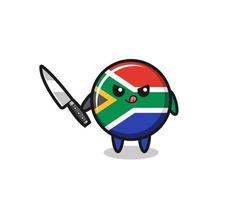 jolie mascotte du drapeau sud-africain en tant que psychopathe tenant un couteau vecteur