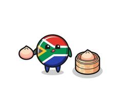 joli personnage du drapeau sud-africain mangeant des petits pains cuits à la vapeur