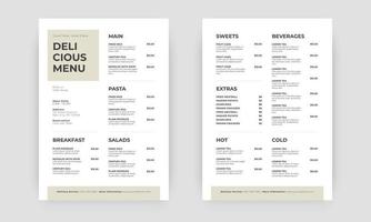 menu de restauration rapide. dépliant de modèle de menu de café de restauration rapide de restaurant. vecteur