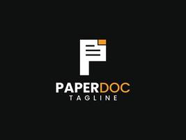 modèle de logo de document papier, lettre p et concept de document vecteur