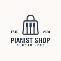 logo de magasin de pianiste d'art en ligne, modèle vectoriel de conception de logo de magasin de musique