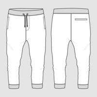 pantalon de survêtement de base en jersey de coton polaire modèle de croquis plat de mode technique vues avant et arrière. illustration vectorielle de pantalon de jogging de vêtements maquette pour les enfants et les garçons. CAO de dessin de design de mode. vecteur