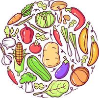 pack de doodle d'éléments de légumes vecteur