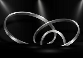 anneau métallique argenté abstrait affiche des illustrations 3d avec fond de projecteur. vecteur