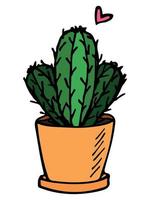 joli cactus simple dessiné à la main. plante d'intérieur dans un pot clipart. illustration de cactus isolé sur fond blanc. doodle maison confortable. vecteur