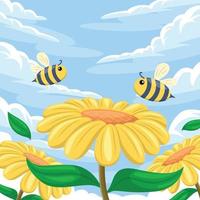 l'abeille et la fleur du soleil vecteur
