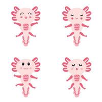 collection d'axolotls dessinés à la main. ensemble de bébé salamandre mignon. vecteur